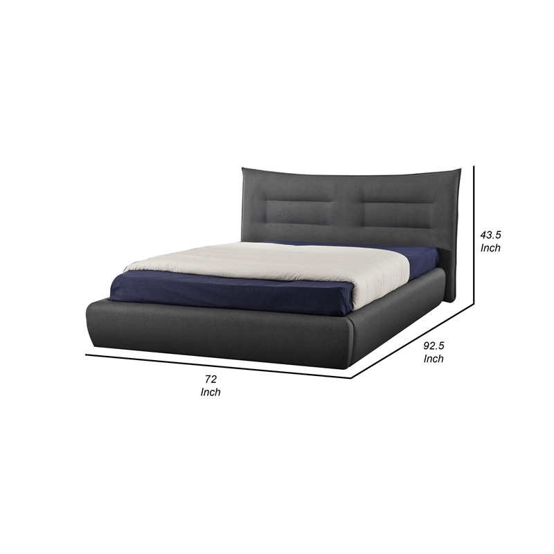 Benjara Ria Queen Bed- Curved Upholstered Headboard- Low Profile Italian Blue