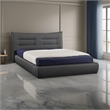 Benjara Ria Queen Bed- Curved Upholstered Headboard- Low Profile Italian Blue