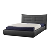 Benjara Ria Queen Bed- Curved Upholstered Headboard- Low Profile Italian Blue