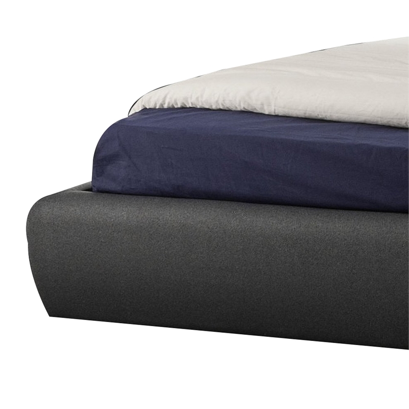 Benjara Ria Queen Bed- Curved Upholstered Headboard- Low Profile Italian Blue