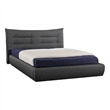 Benjara Ria Queen Bed- Curved Upholstered Headboard- Low Profile Italian Blue