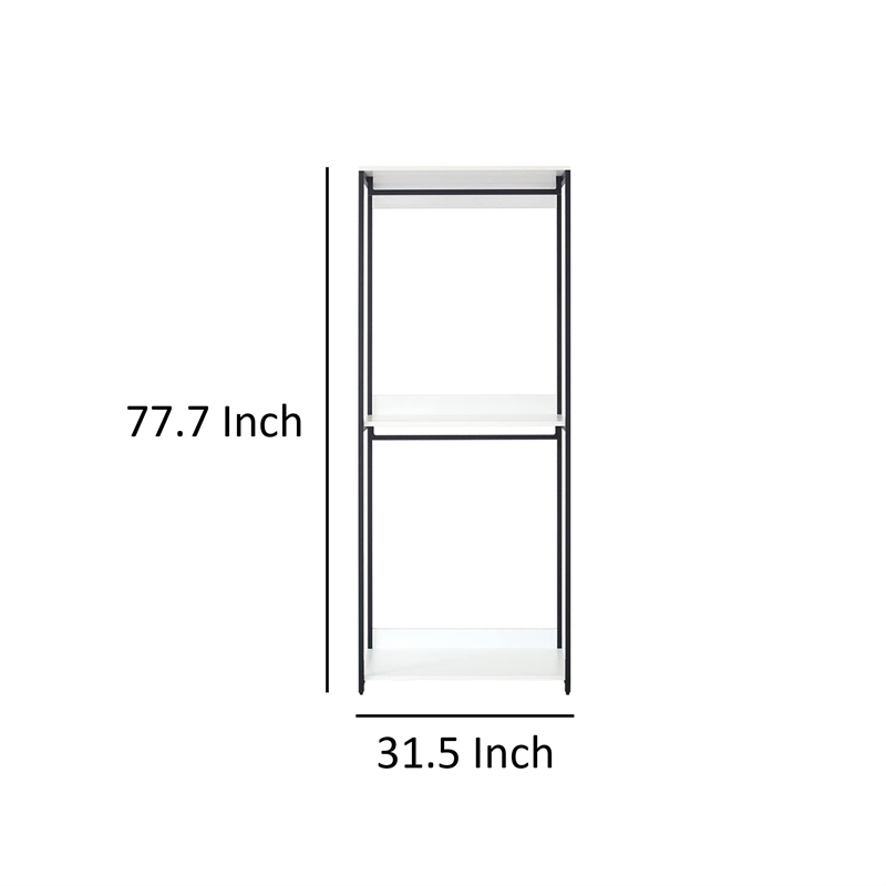 Benjara Cox Modular Closet System- 2 Hanging Rods- White Shelves- Black Metal