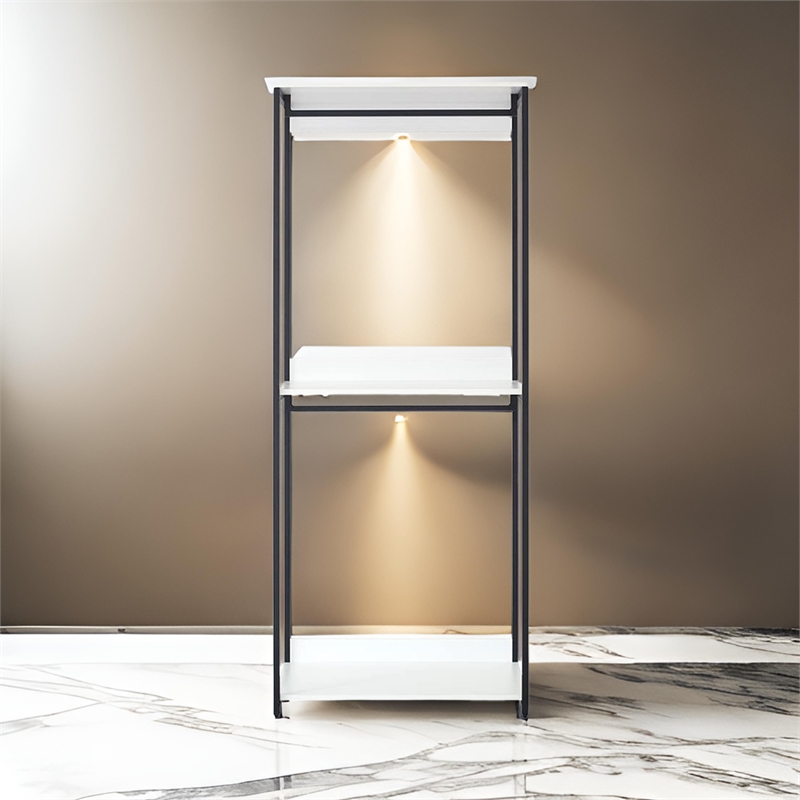 Benjara Cox Modular Closet System- 2 Hanging Rods- White Shelves- Black Metal