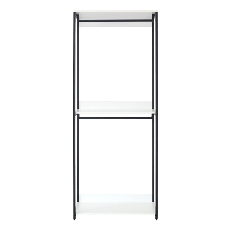 Benjara Cox Modular Closet System- 2 Hanging Rods- White Shelves- Black Metal