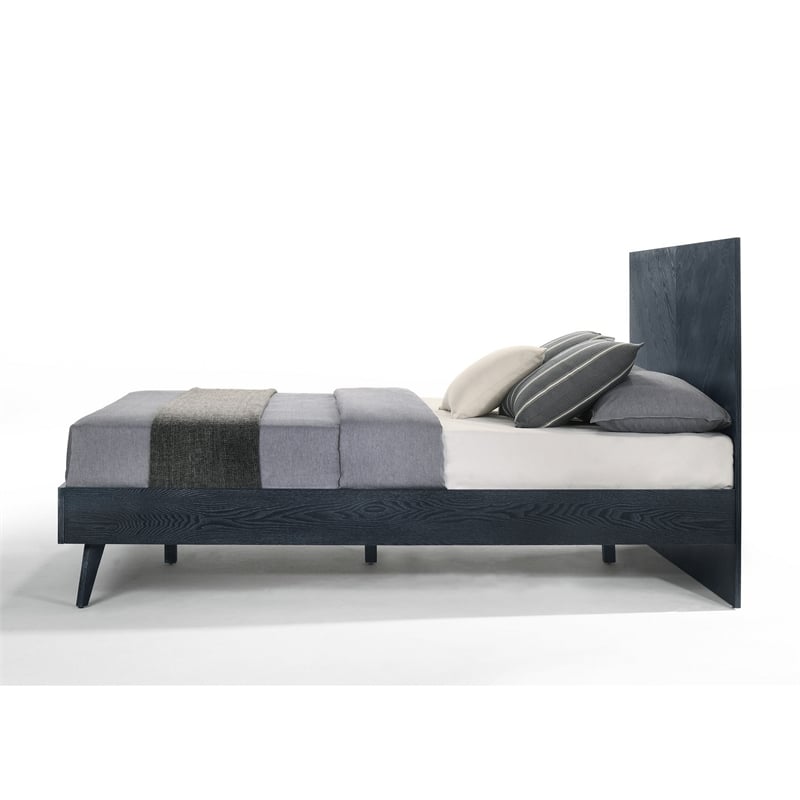 Benjara Cid Coy King Size Platform Bed- Ash Veneer with Crown Cut Pattern- Gray