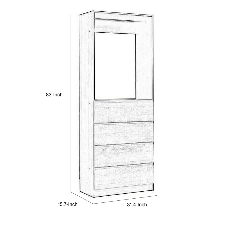 Benjara Dee Modular Closet System- 1 Metal Hanging Rod and 4 Drawers- Oak Brown