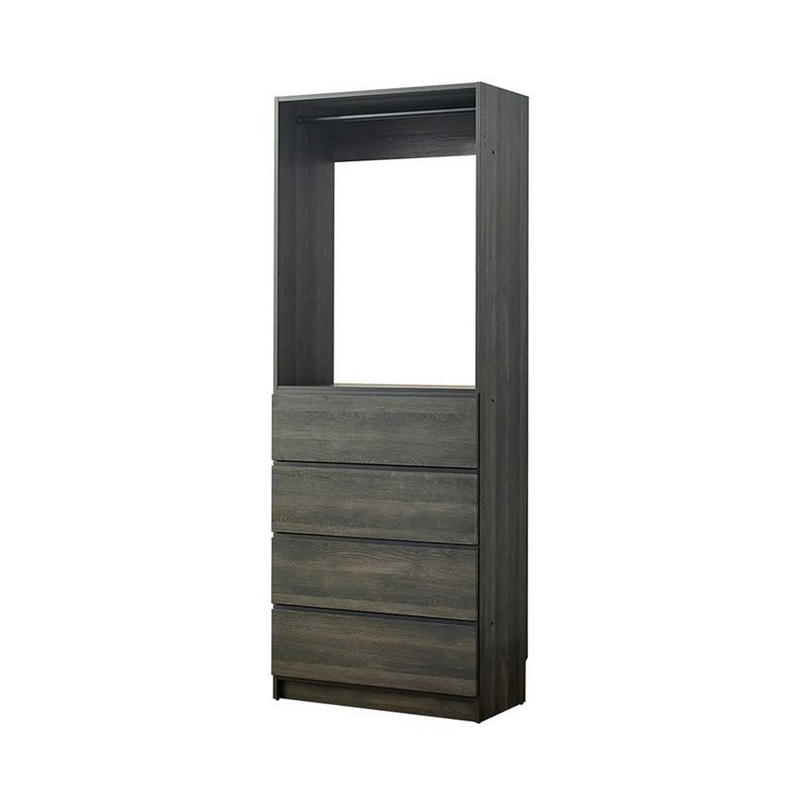 Benjara Dee Modular Closet System- 1 Metal Hanging Rod & 4 Drawers- Black Finish