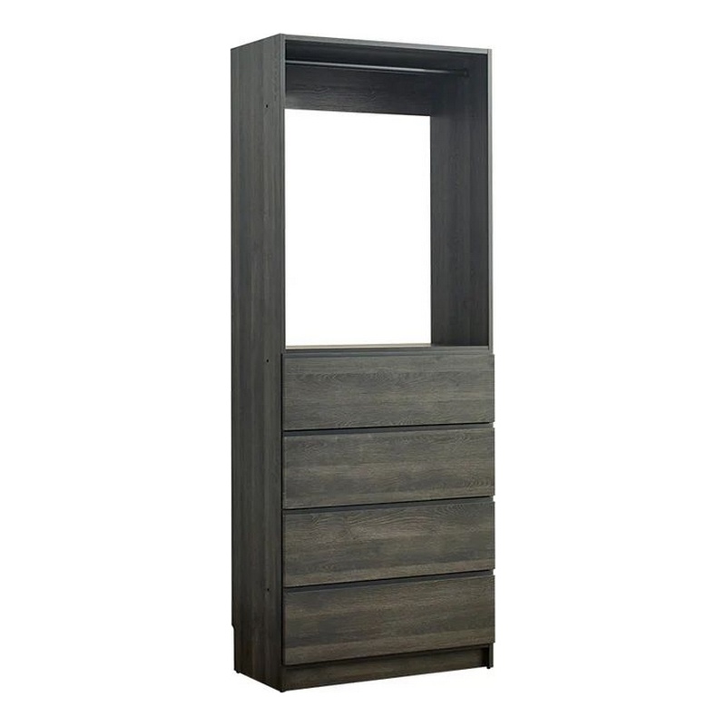Benjara Dee Modular Closet System- 1 Metal Hanging Rod & 4 Drawers- Black Finish