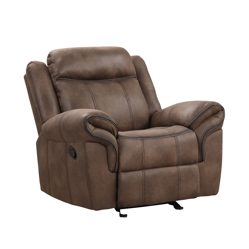Benjara Arisa 3pc Sofa- Loveseat- Chair Manual Recliner Set- Brown Faux Leather