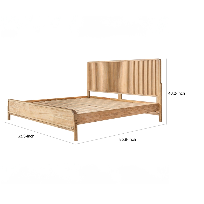 Benjara Cid Jima Platform Queen Bed- Horizontal Ribbed- Natural Brown Solid Wood