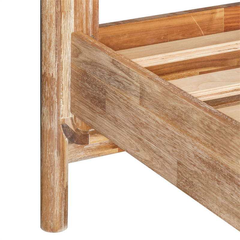 Benjara Cid Jima Platform Queen Bed- Horizontal Ribbed- Natural Brown Solid Wood