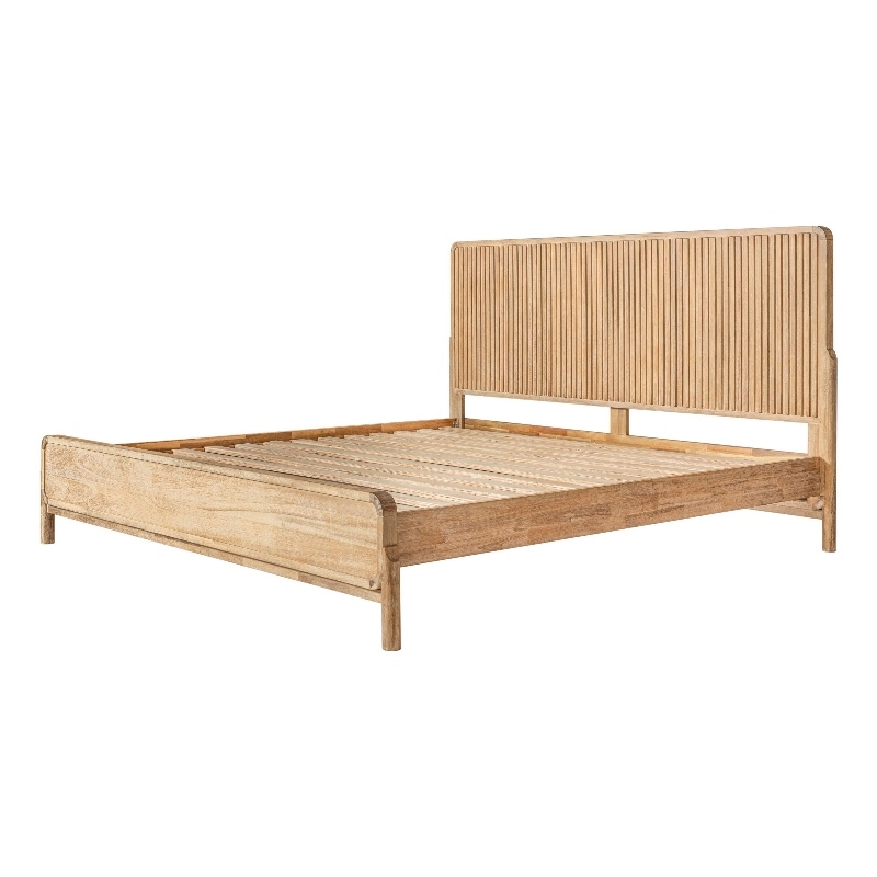 Benjara Cid Jima Platform Queen Bed- Horizontal Ribbed- Natural Brown Solid Wood