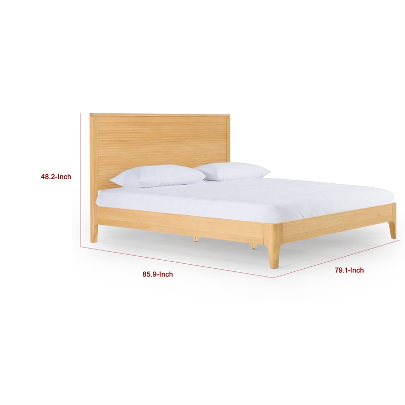 Benjara Cid Jima Platform King Bed- Horizontal Ribbed- Natural Brown Solid Wood