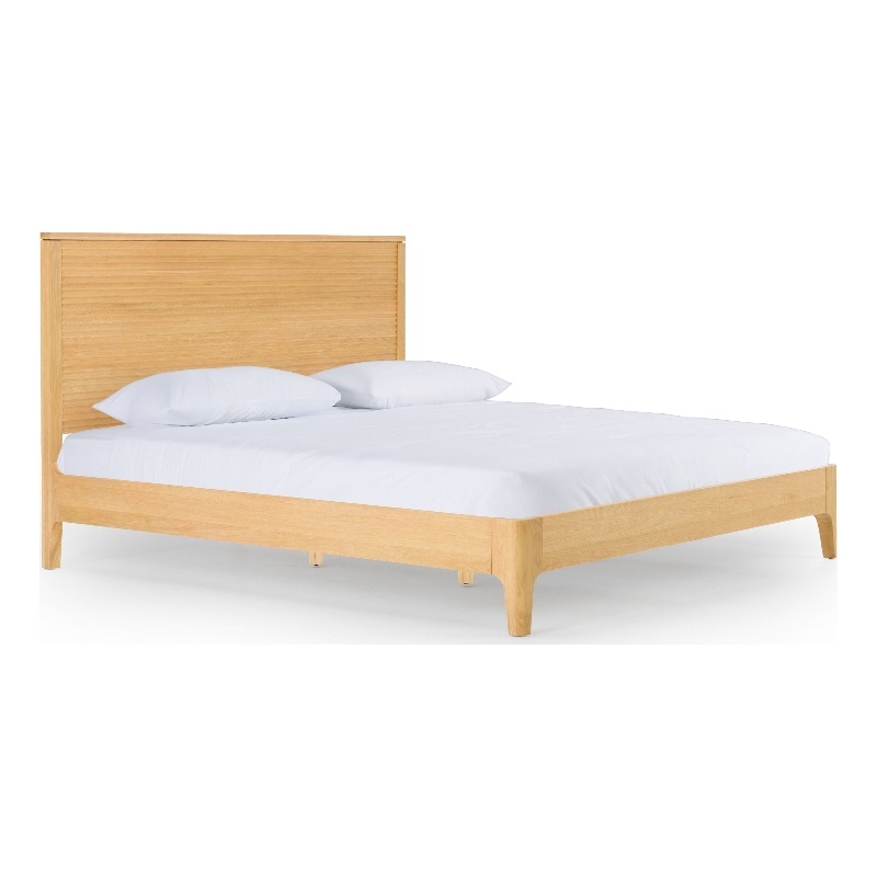 Benjara Cid Jima Platform King Bed- Horizontal Ribbed- Natural Brown Solid Wood