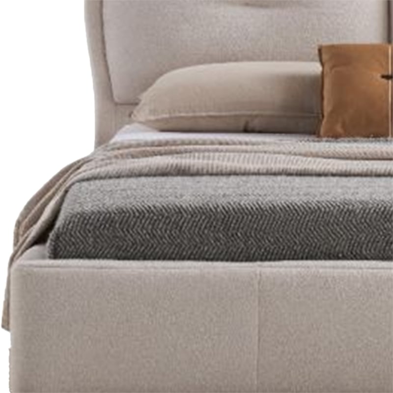 Benjara Layla King Size Bed- Ivory Fabric Upholstery- Padded & Tufted Headboard