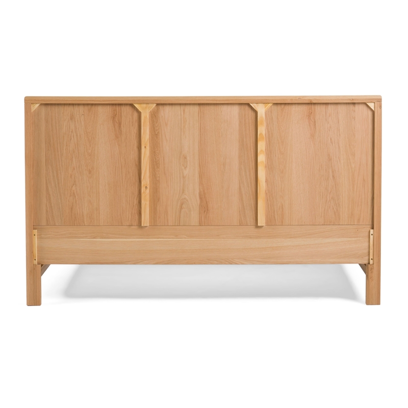 Benjara Cid Joya Queen Bed-Panel Headboard-Rounded Natural Brown Solid Oak Wood