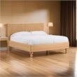 Benjara Cid Joya King Bed- Panel Headboard- Rounded Natural Brown Solid Oak Wood