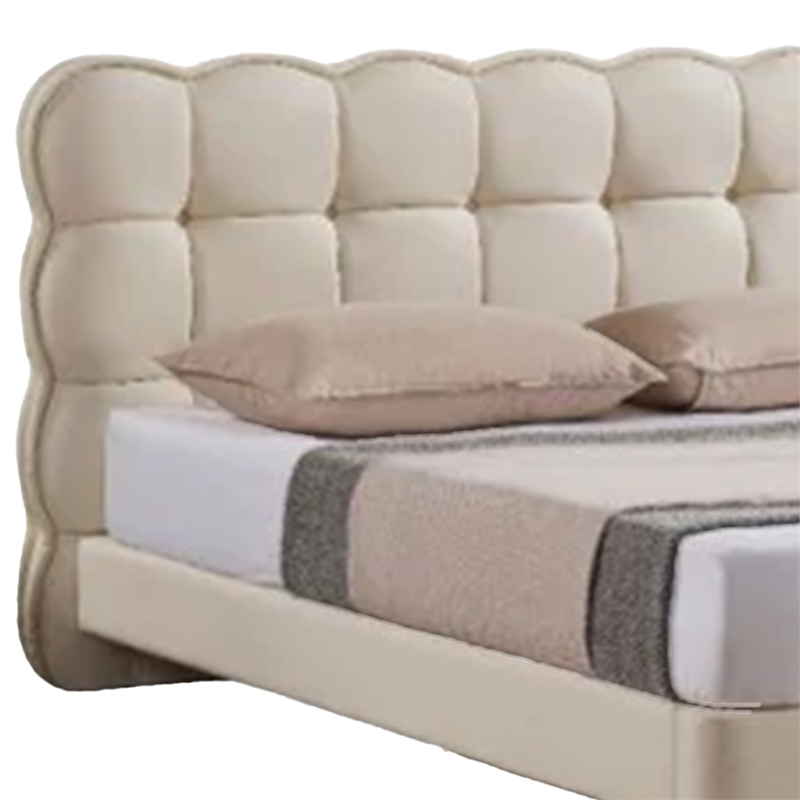 Benjara Alma Twin Bed- Off White Faux Leather Upholstery- Plush Tufted Headboard