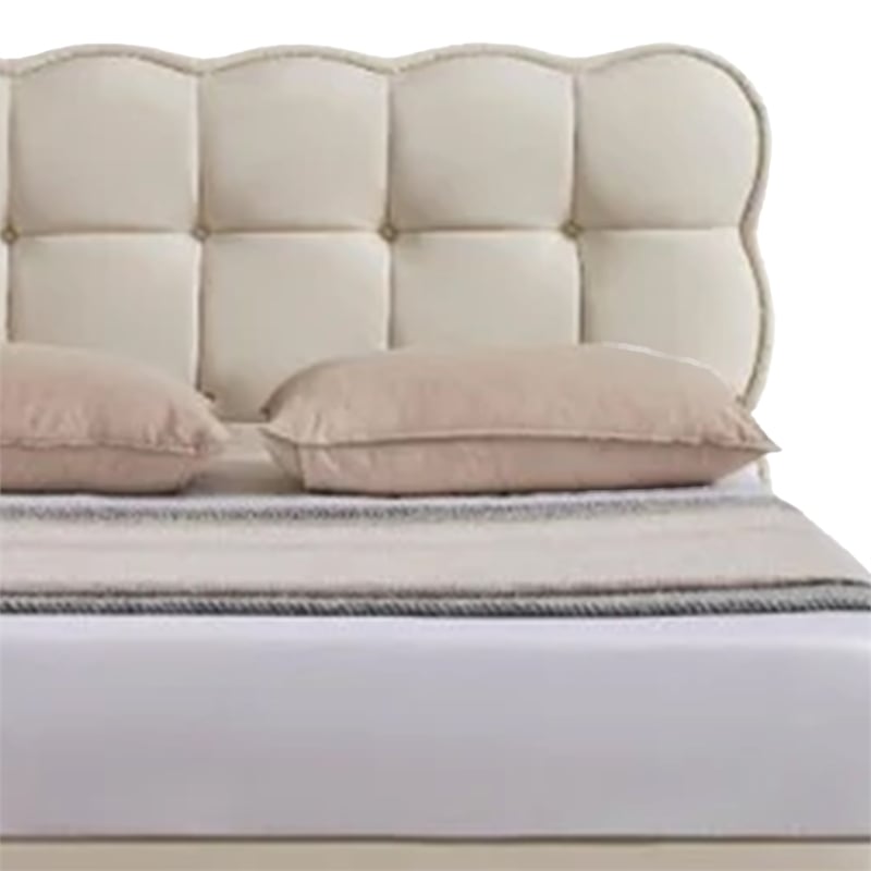 Benjara Alma Twin Bed- Off White Faux Leather Upholstery- Plush Tufted Headboard