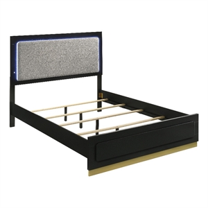 Benjara Caer California King Size Bed-LED Panel Headboard-Gray Upholstery-Black
