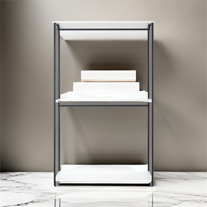 Benjara Cox Modular Closet System-3 Wide White Board Shelves & Black Metal Frame