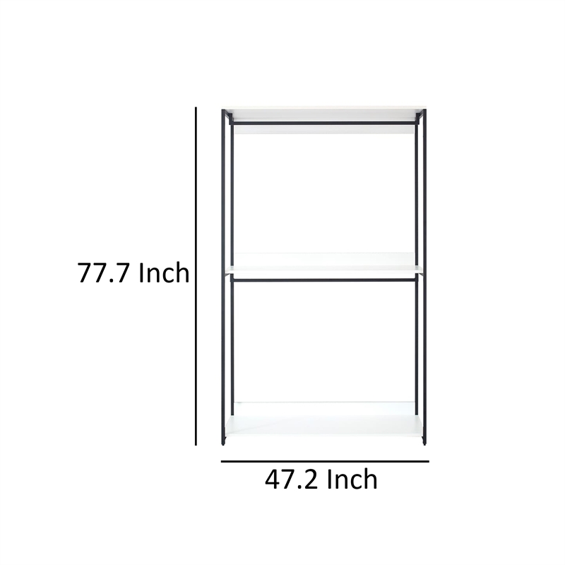 Benjara Cox Modular Closet System-3 Wide White Board Shelves & Black Metal Frame