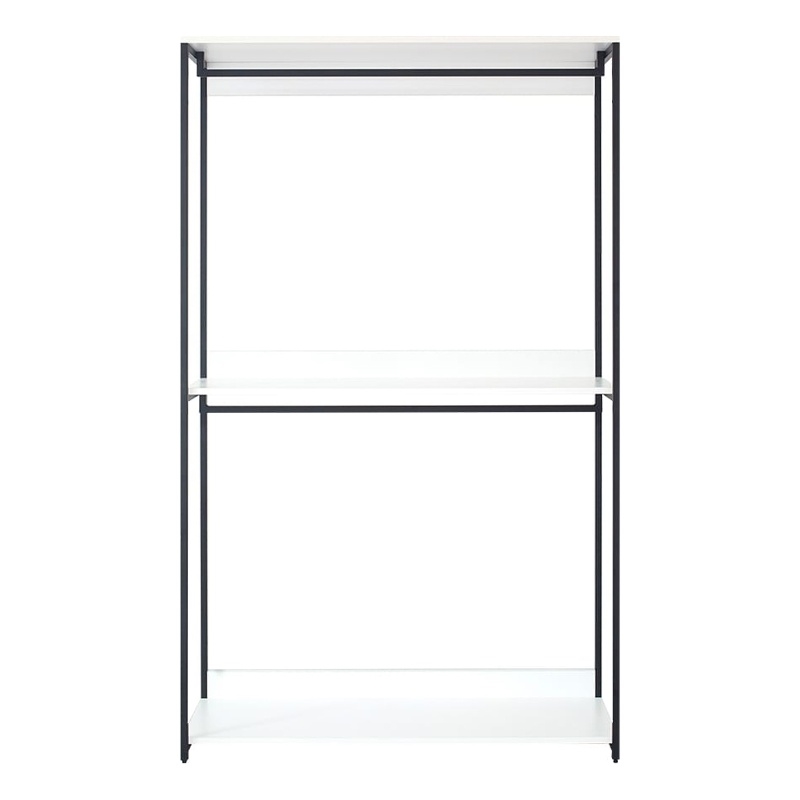 Benjara Cox Modular Closet System-3 Wide White Board Shelves & Black Metal Frame
