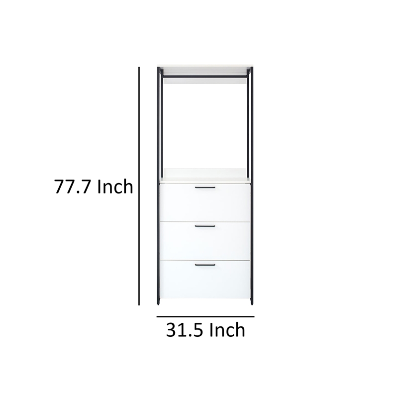 Benjara Cox Modular Closet System- 3 Storage Drawers- Hanging Rod- Black Metal