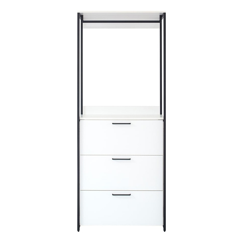 Benjara Cox Modular Closet System- 3 Storage Drawers- Hanging Rod- Black Metal