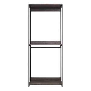 Benjara Gin Modular Closet System- 3 Rustic Gray Shelves- 2 Hanging Rods- Black