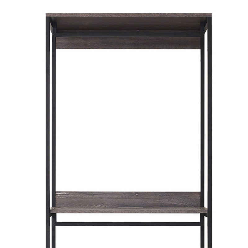 Benjara Gin Modular Closet System- 3 Rustic Gray Shelves- 2 Hanging Rods- Black