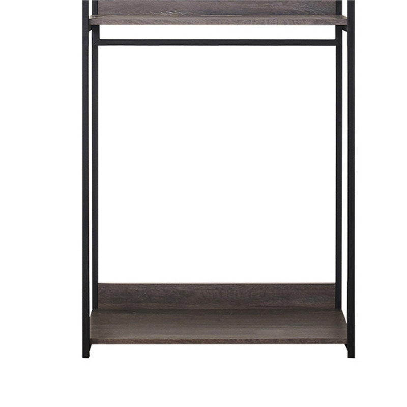 Benjara Gin Modular Closet System- 3 Rustic Gray Shelves- 2 Hanging Rods- Black