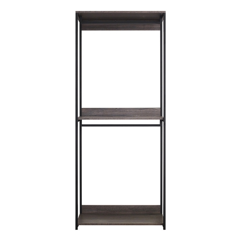 Benjara Gin Modular Closet System- 3 Rustic Gray Shelves- 2 Hanging Rods- Black