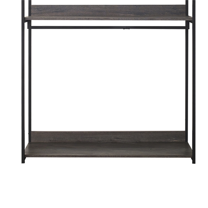Benjara Gin Wide Modular Closet System- 3 Gray Shelves- 2 Hanging Rods- Black