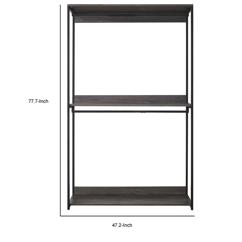 Benjara Gin Wide Modular Closet System- 3 Gray Shelves- 2 Hanging Rods- Black