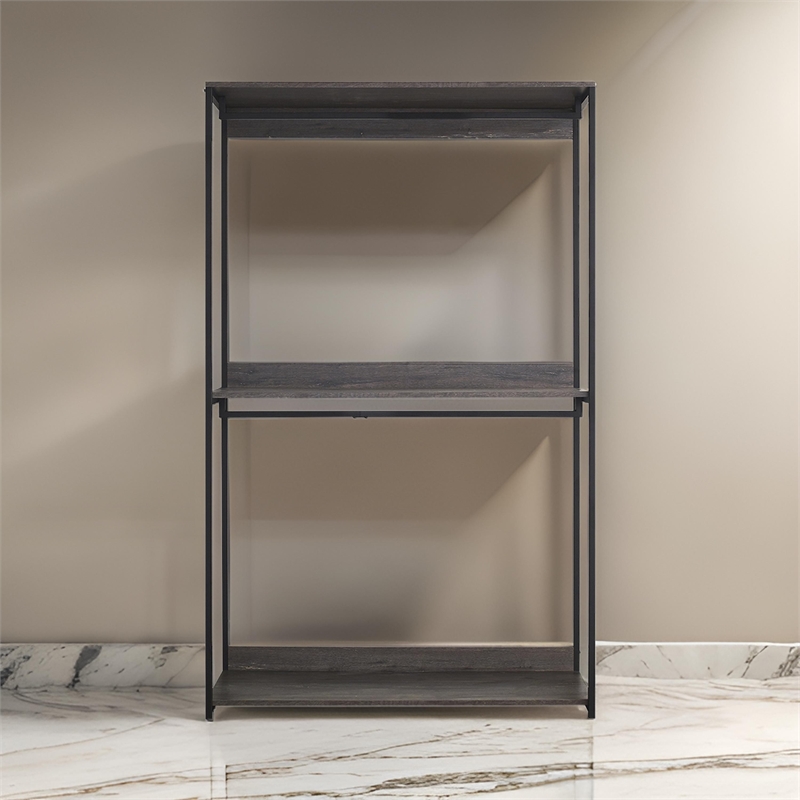 Benjara Gin Wide Modular Closet System- 3 Gray Shelves- 2 Hanging Rods- Black