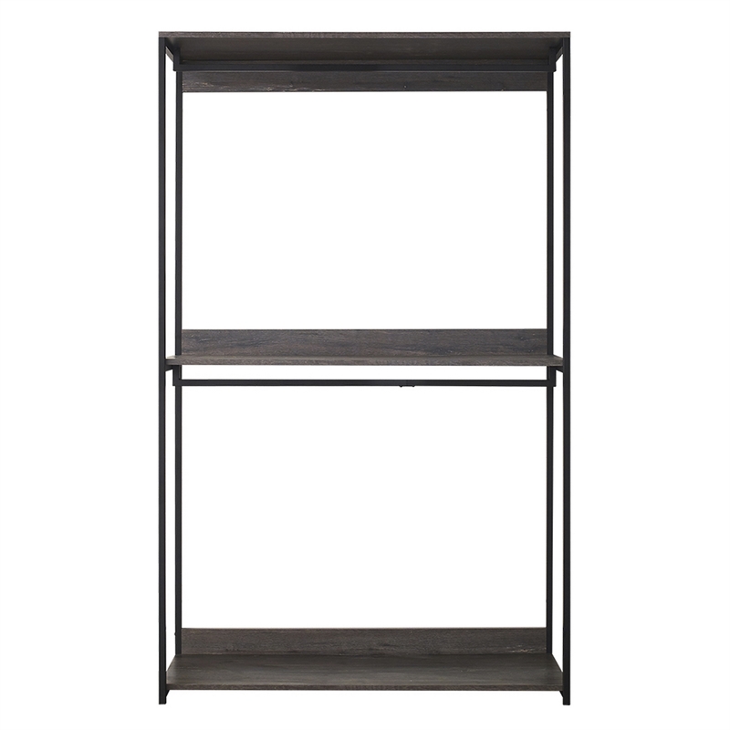 Benjara Gin Wide Modular Closet System- 3 Gray Shelves- 2 Hanging Rods- Black