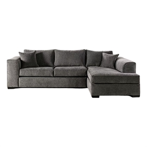 Benjara 126&quot Lilian Sectional Sofa- Gray Chenille- 2 Accent Throw Pillows