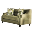 Benjara Syna Sofa and Loveseat Set- Bench Style Seat- Green Tufted Microfiber