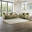 Benjara Syna Sofa and Loveseat Set- Bench Style Seat- Green Tufted Microfiber