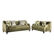 Benjara Syna Sofa and Loveseat Set- Bench Style Seat- Green Tufted Microfiber