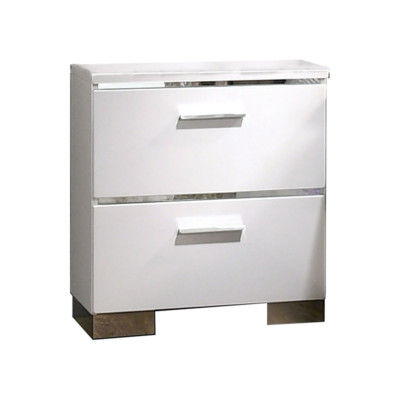 Benjara Cari 4 Pc King Bedroom Set w/ LED Headboard - White Wood/Chrome Stripes