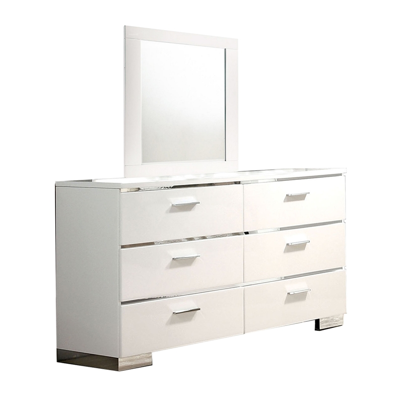 Benjara Cari 4 Pc King Bedroom Set w/ LED Headboard - White Wood/Chrome Stripes