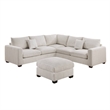 Benjara Rey 4pc L Sectional Sofa Set- 2 Accent Pillows- Ivory Corduroy Fabric