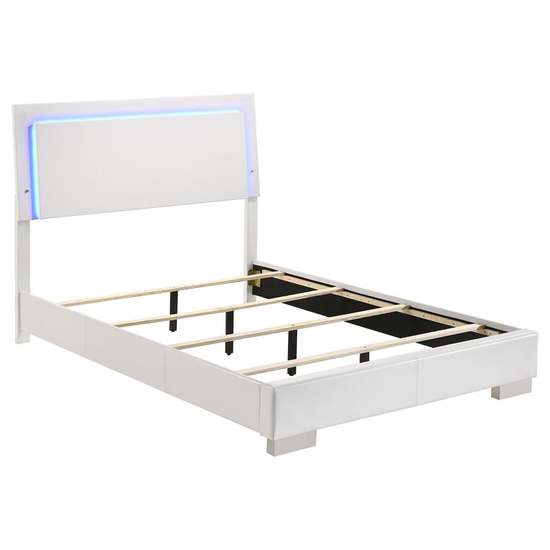Benjara Sok 4pc Full Size Bedroom Set- Modern White/LED Upholstered Headboard