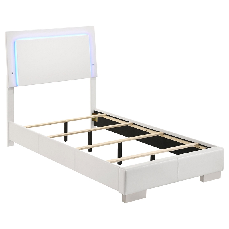 Benjara Sok 4pc Twin Size Bedroom Set- Modern White/LED Upholstered Headboard