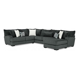 Benjara 139&quot Leighton Sectional L Sofa- Gray Chenille- 9 Throw Pillows