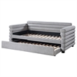 Benjara Ricia Twin Daybed with Twin Trundle- Layer Bolster Design- Gray Boucle