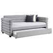 Benjara Ricia Twin Daybed with Twin Trundle- Layer Bolster Design- Gray Boucle