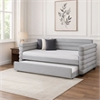 Benjara Ricia Twin Daybed with Twin Trundle- Layer Bolster Design- Gray Boucle